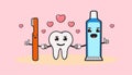 Set of cute teeth, brush and toothpaste. Dental kids care.