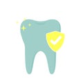 Tooth with shield checkmark icon. Healthy internal organ symbol