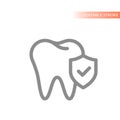 Tooth and shield with checkmark line vector icon