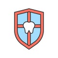 Tooth on shield, dental related icon, filled outline