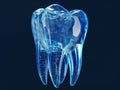A tooth is shown in blue glass