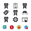 Tooth smile face icons. Happy, sad, cry. Royalty Free Stock Photo