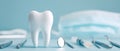 The tooth surrounded by dental instruments and a mask in a clinical setting. AI generated image Royalty Free Stock Photo
