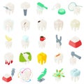 Tooth teeth dentist icons set, isometric style