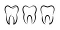 Tooth or teeth icons for dentistry clinic, toothpaste and dental mouthwash. Vector outline healthy tooth or teeth icons Royalty Free Stock Photo