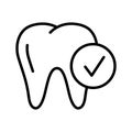 Tooth with tick check mark icon. Dental checkup, strong teeth, oral hygiene