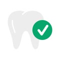 Tooth with tick check mark icon. Dental checkup, strong teeth, oral hygiene