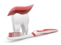 Tooth and toothbrush. 3d