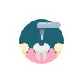 Tooth treating with drill flat icon