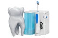 Tooth with water flosser, dental oral irrigator. 3D rendering