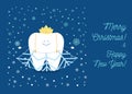 Tooth wearing a costume skirt snowflake under snow celebrate Christmas and New Year. Royalty Free Stock Photo
