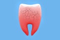 Toothache concept. Broken human Tooth on blue background. 3d illustration