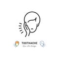 Toothache icon, Dental pain sign. Man with toothache jaw pain, Dental diseases. Vector illustration