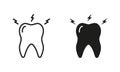 Toothache Silhouette and Line Icon Set. Teeth Pain, Oral Problem Pictogram. Tooth Ache, Sensitivity, Painful Black