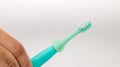 Toothbrush of baby health care. Toothbrush for young baby. children`s dental equipment. children teeth brush. Perfect and healthy