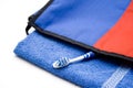 Toothbrush on blue towel