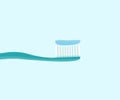 Toothbrush brush with toothpaste, teeth brushing logo design. Dental care equipment vector design and illustration.