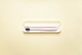 Toothbrush in a case on a yellow background, flat lay Royalty Free Stock Photo