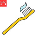 Toothbrush color line icon, dental and stomatolgy, toothbrush with toothpaste sign vector graphics, editable stroke