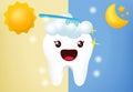 Toothbrush emoji characters vector design. Day and night teeth brushing healthy molar hygiene with healthy and protected tooth.