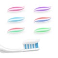 Toothbrush and extruded toothpaste in different colours for stomatological advertisement