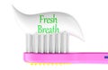 Toothbrush with fresh breath text on toothpaste. 3D rendering Royalty Free Stock Photo