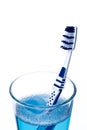 Toothbrush in glass with mouth rinse