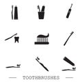 Toothbrush icon set. Teeth cleaning. Electric or conventional toothbrushes. Black icon with editable stroke. Collection of icons. Royalty Free Stock Photo