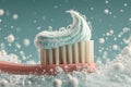 Toothbrush with Minty Toothpaste Foam Splashing in Fresh Background Royalty Free Stock Photo