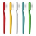 Toothbrush. Set of five multi-colored toothbrushes. The subject of hygiene of the oral cavity. Tooth cleaning. Vector illustration