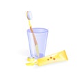 Toothbrush stands in glass cup. Tube of toothpaste Royalty Free Stock Photo