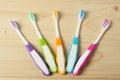 Toothbrush tooth-brush on wood table. top view Royalty Free Stock Photo