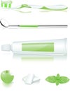 Toothbrush, toothpaste, apple, gum and mint Royalty Free Stock Photo