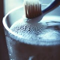 Toothbrush toothpaste bath glass closeup morning