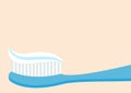 Toothbrush with toothpaste. Brushing teeth Healthy tooth. Oral dental hygiene Blue brush paste icon. Baby care Isolated. Beige bac