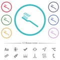 Toothbrush with toothpaste flat color icons in circle shape outlines