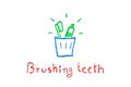 Toothbrush and toothpaste in glass for brushing teeth - crayon drawing Royalty Free Stock Photo