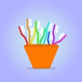 Toothbrush, toothpaste in a glass isolated on blue background flat illustration Royalty Free Stock Photo