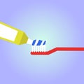 Toothbrush, toothpaste in a glass isolated on blue background flat illustration Royalty Free Stock Photo