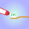 Toothbrush, toothpaste in a glass isolated on blue background flat illustration Royalty Free Stock Photo