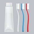 Toothbrush with toothpaste tube. Dental broom. Set for tooth hygiene. Vector illustration. Royalty Free Stock Photo