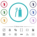 Toothbrush and toothpaste tube flat color icons in circle shape outlines