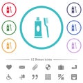 Toothbrush and toothpaste tube flat color icons in circle shape outlines