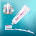 Toothbrush with toothpaste. Tube packaging with label design