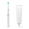 Toothbrush And Toothpaste Tube Vector. Realistic Electric Tooth Brush Mock Up For Branding Design. Isolated On White Royalty Free Stock Photo