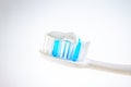 Toothbrush with toothpaste on a wigh background, close up Royalty Free Stock Photo