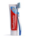 Toothbrush and tube of toothpaste isolated on white background Royalty Free Stock Photo