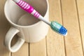 Toothbrush on the white cup