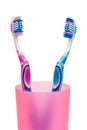 Toothbrushes in cup, close-up Royalty Free Stock Photo