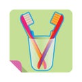 toothbrushes in glass. Vector illustration decorative design